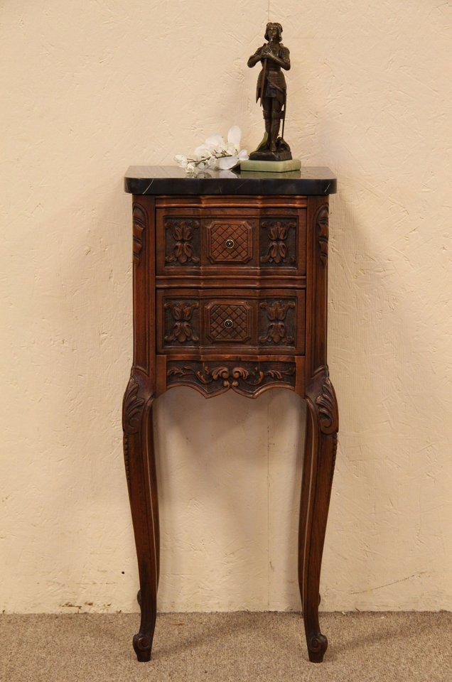 Marble Top Antique Carved Nightstand or End Table