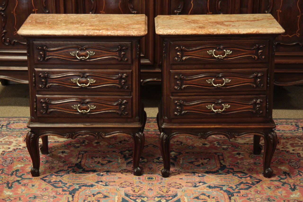 Pr. Antique Marble Top Chests End Tables Nightstands