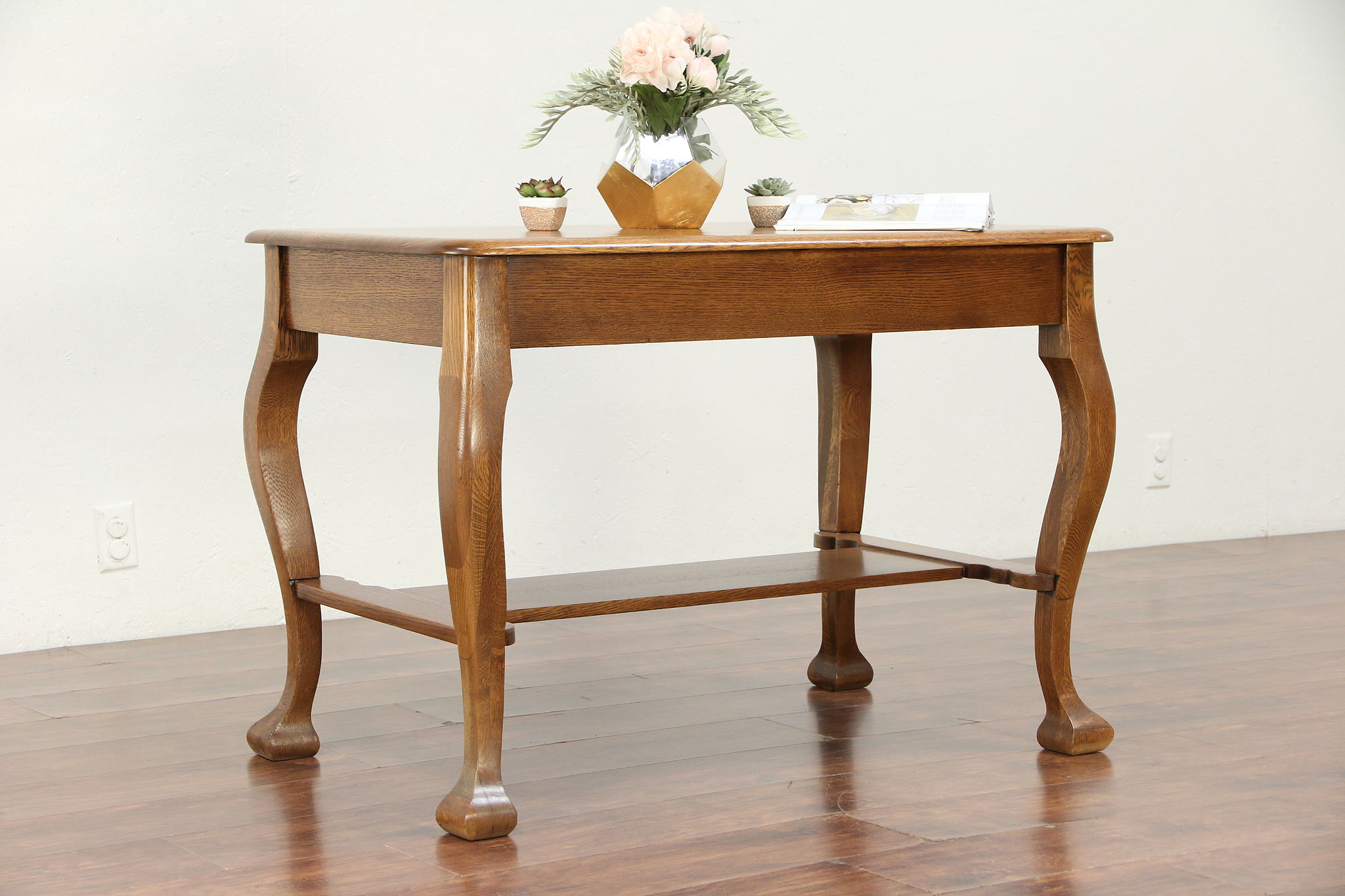 Sold Quarter Sawn Oak Antique Library Table Or Writing Desk