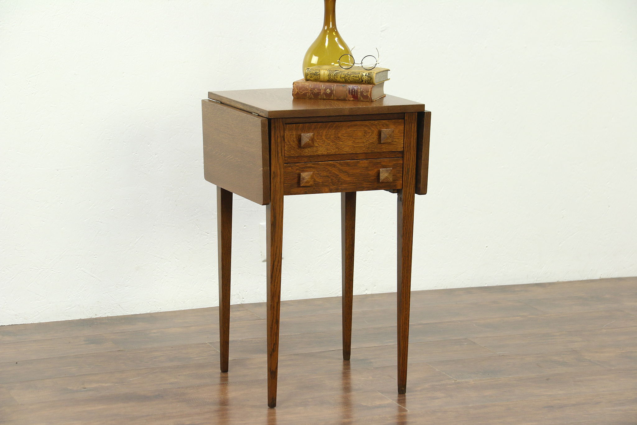 Arts & Crafts Mission Oak Antique Craftsman Dropleaf Table, Nightstand