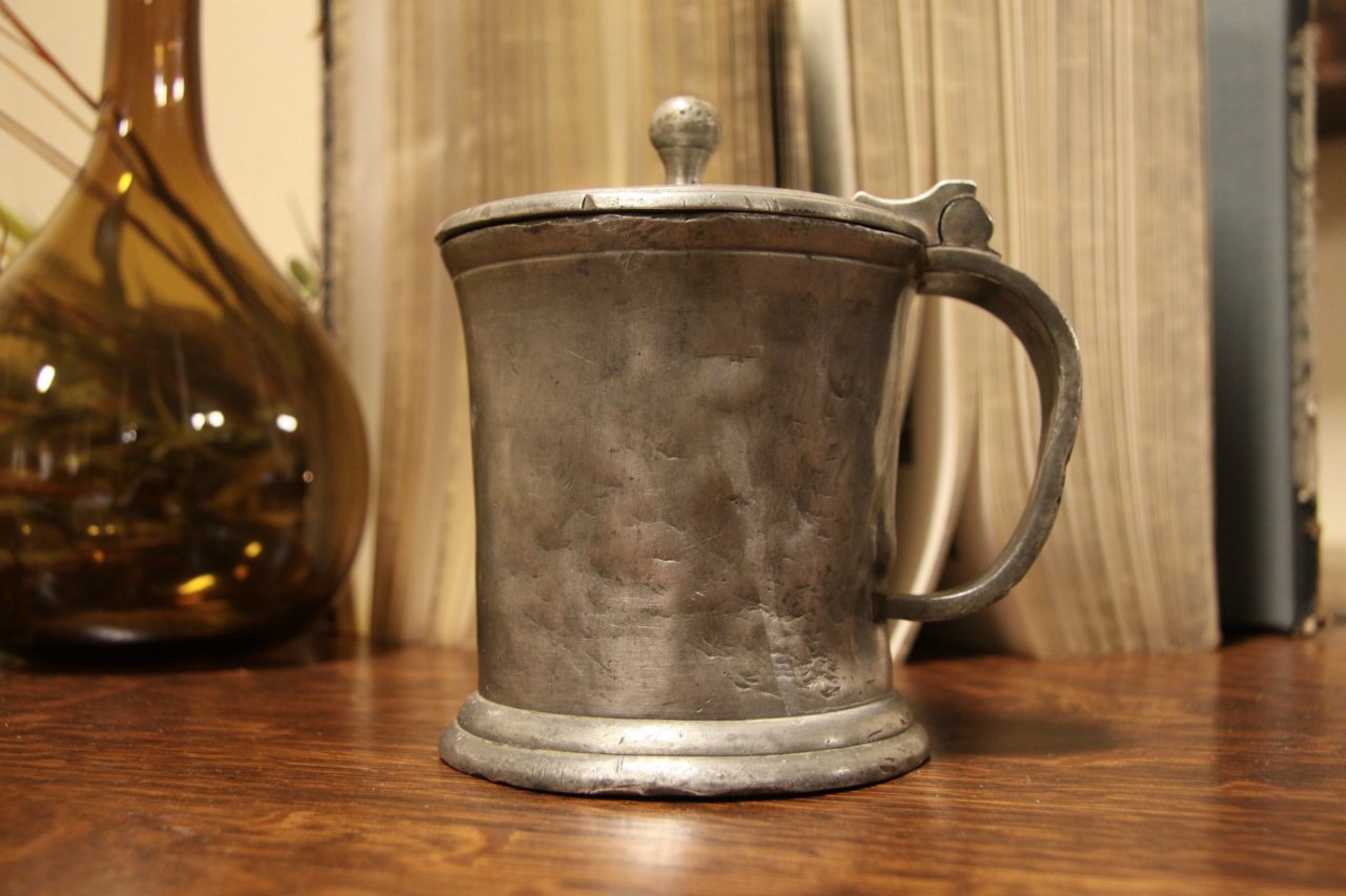 Early 1800's Antique English Covered Pewter Mug