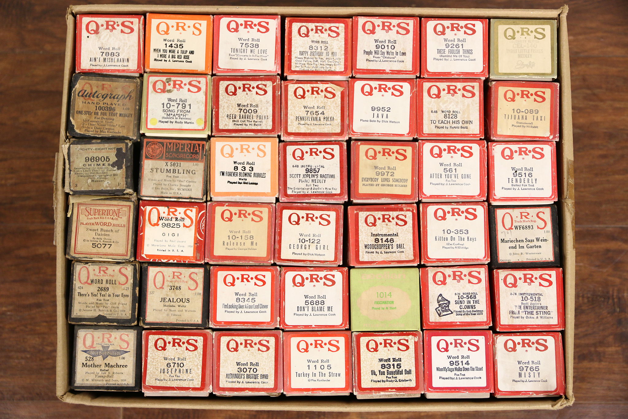 Player Piano Wide Assortment of 42 Vintage Music Rolls, Mostly QRS
