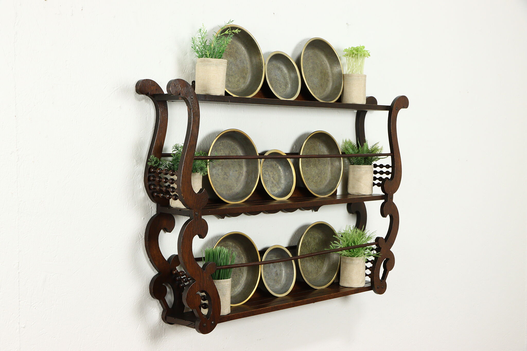 Farmhouse-Style Large Antique Brass Plate Rack