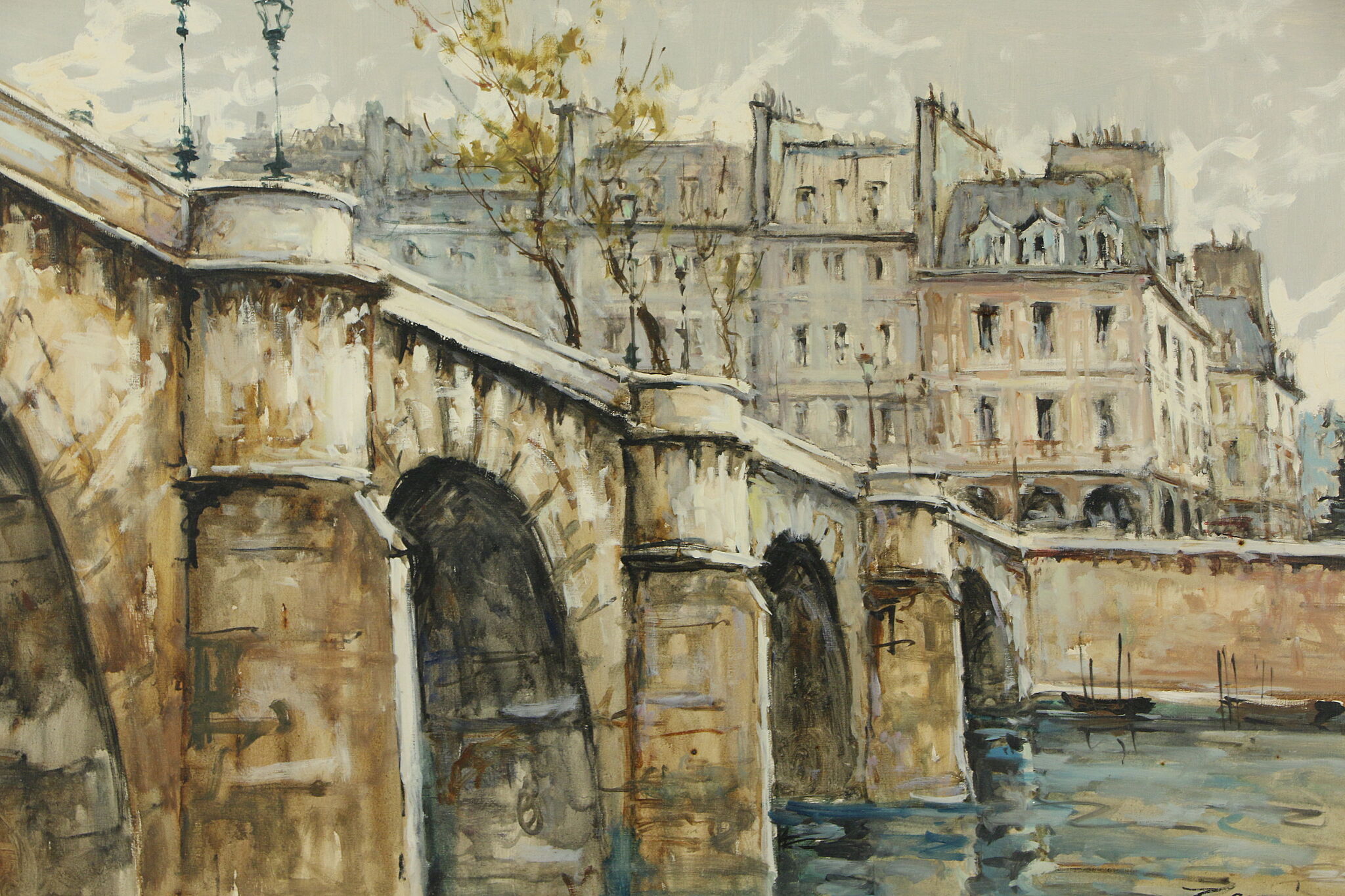 Paris Scene of Pont Neuf Vintage Original Oil Painting, Zamini? 41 1/2