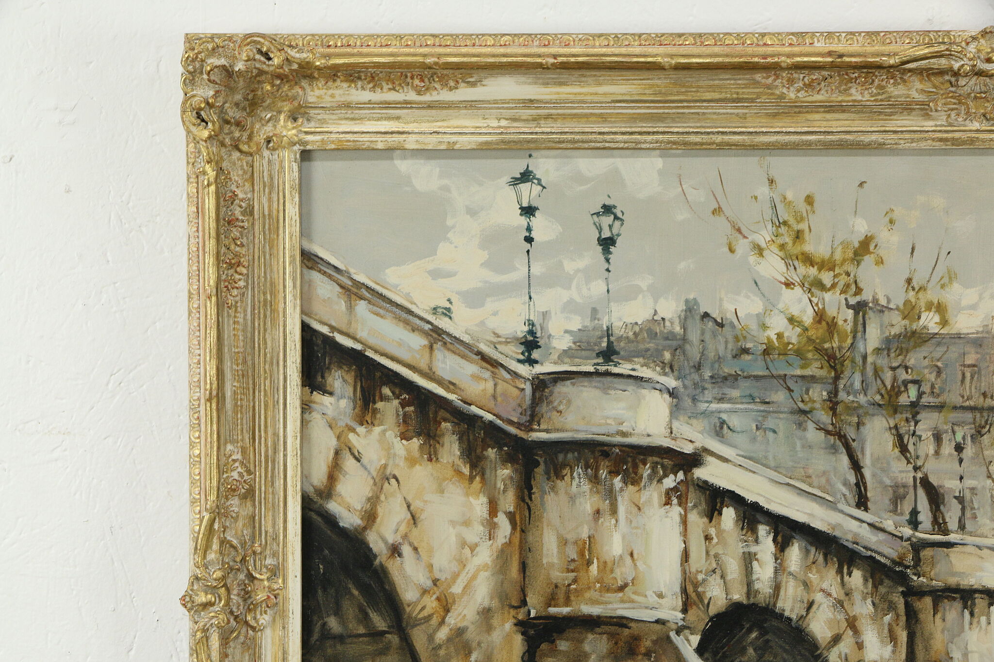 Paris Scene of Pont Neuf Vintage Original Oil Painting, Zamini? 41 1/2  #35063