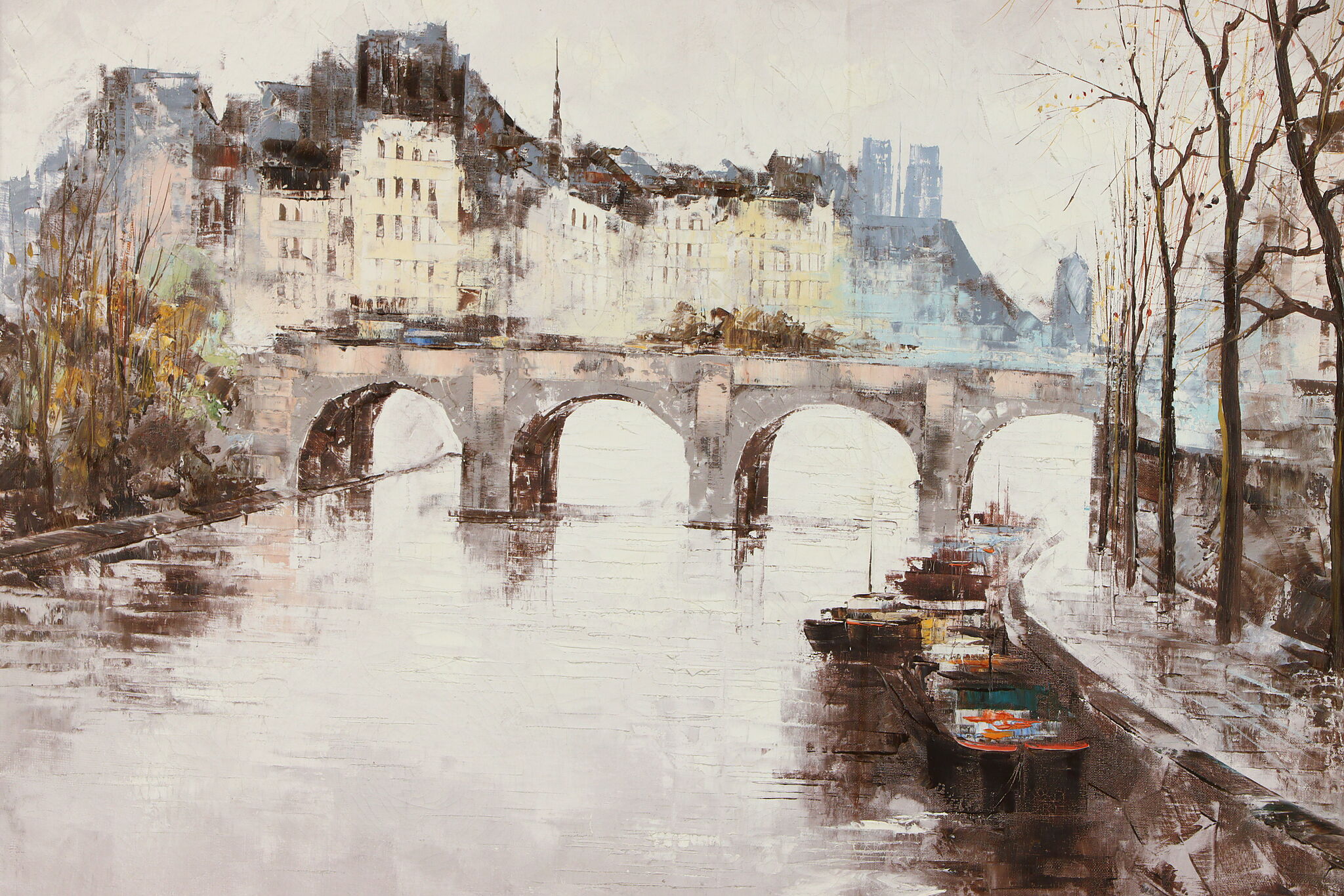 Paris Scene of Pont Neuf Vintage Original Oil Painting, Zamini? 41 1/2  #35063