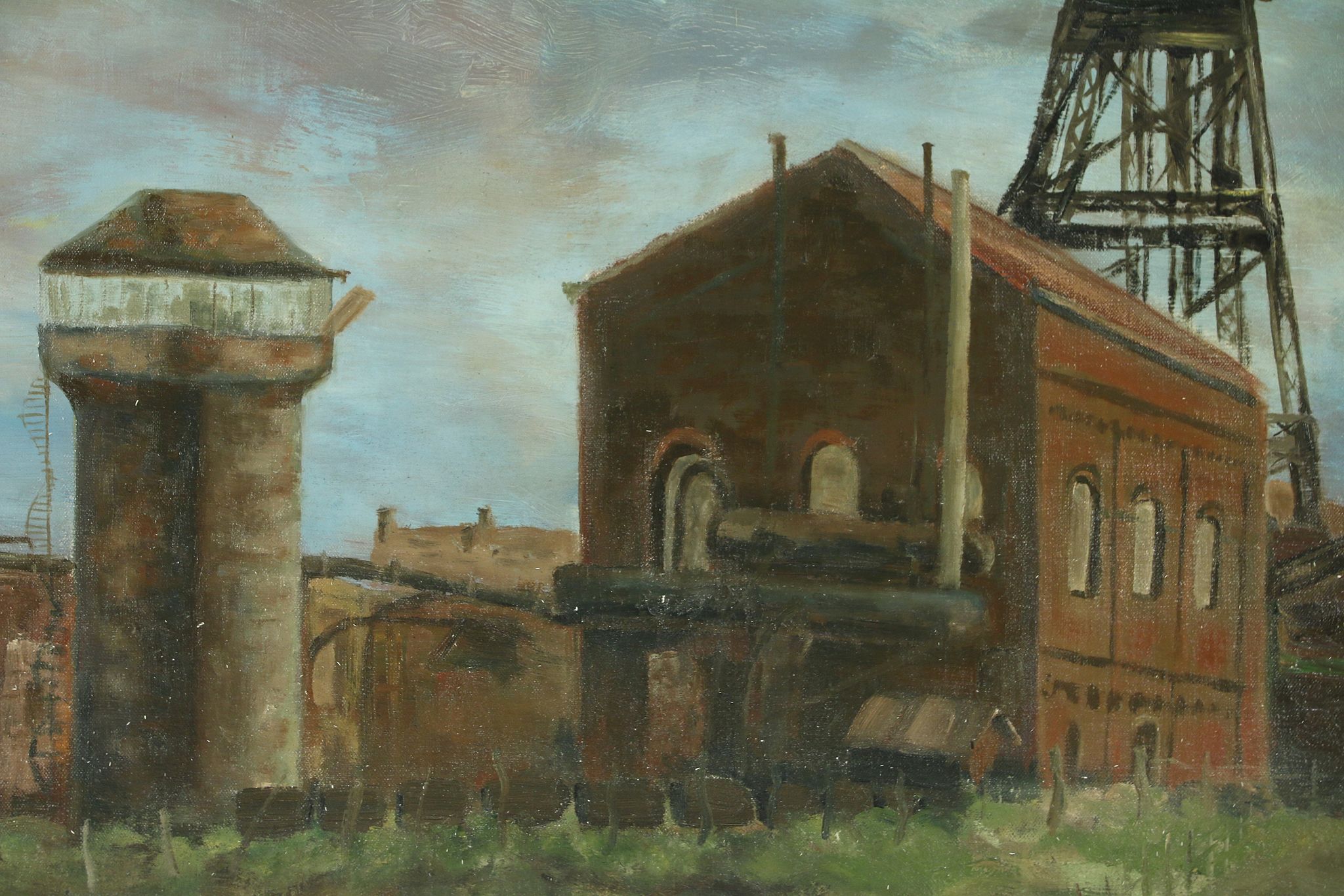 Industrial Scene Original Oil Painting, Signed Paschenko 1950