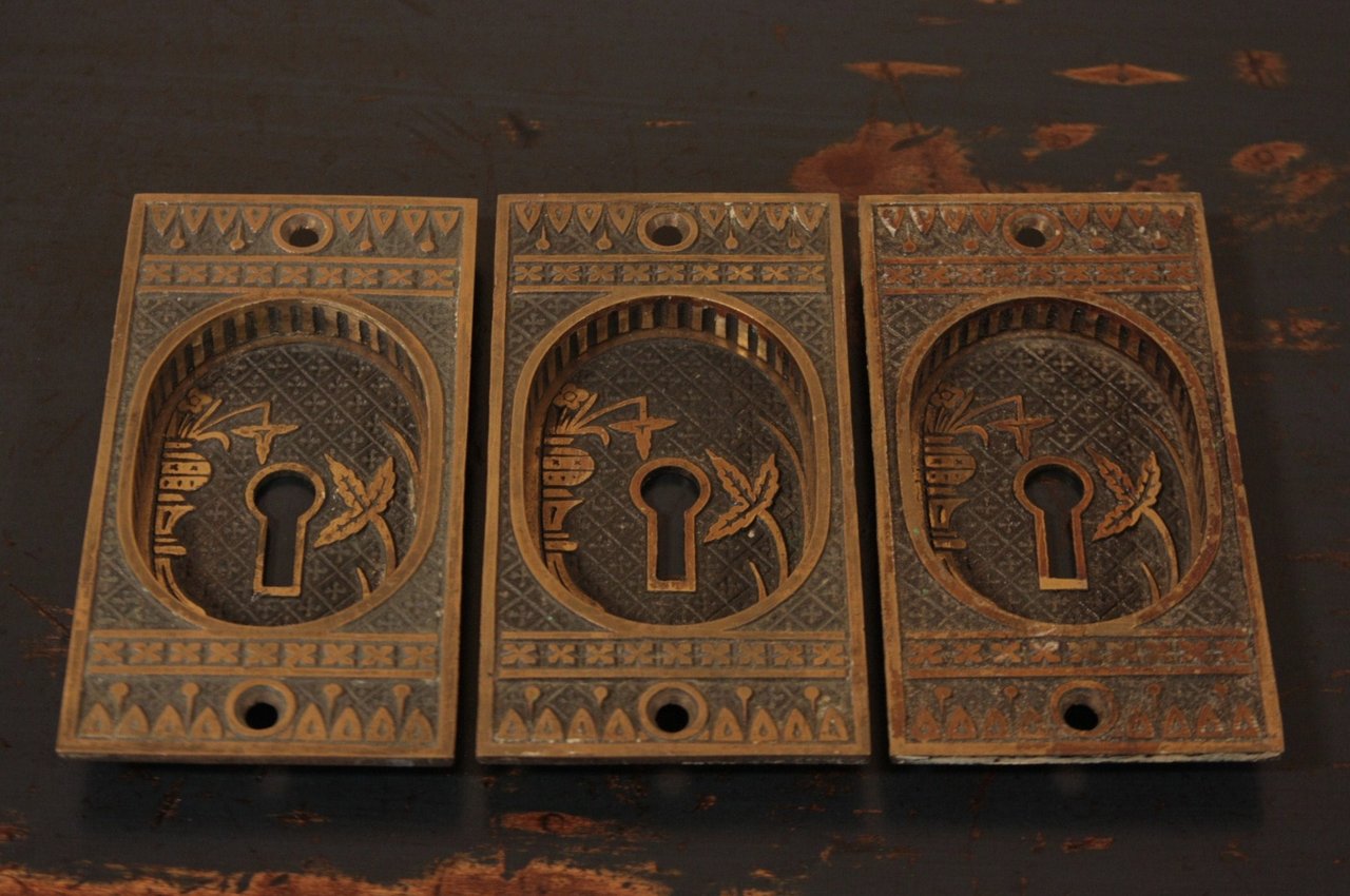 3 Victorian Bronze Sliding Pocket Door Handles