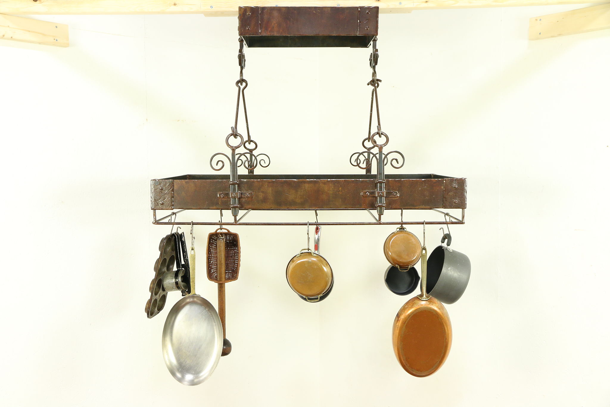 Wrought Iron Kitchen Hanging Pot Rack, Bronze Finish