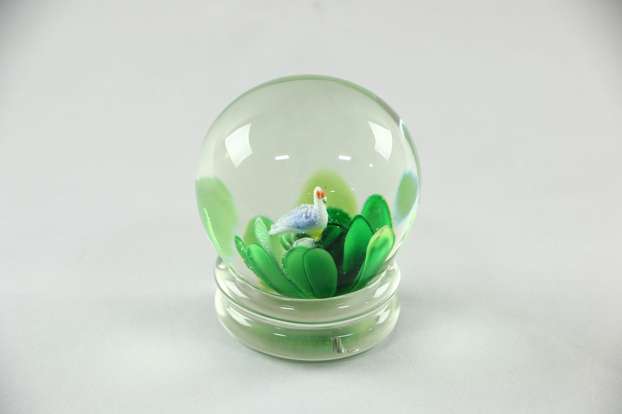 Glass Footed Paperweight with Bird