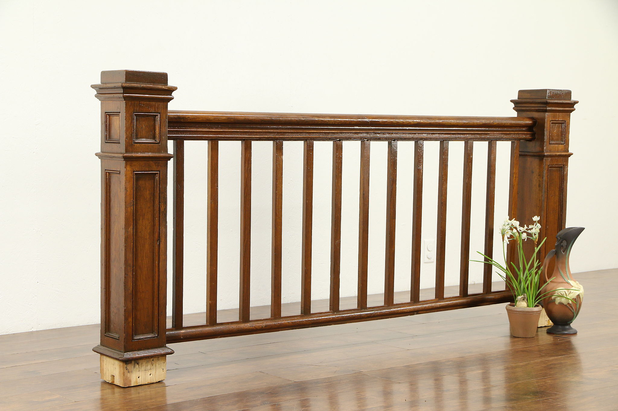 Nain Railing Architectural Salvage Antique Pine Railing with Newel Posts