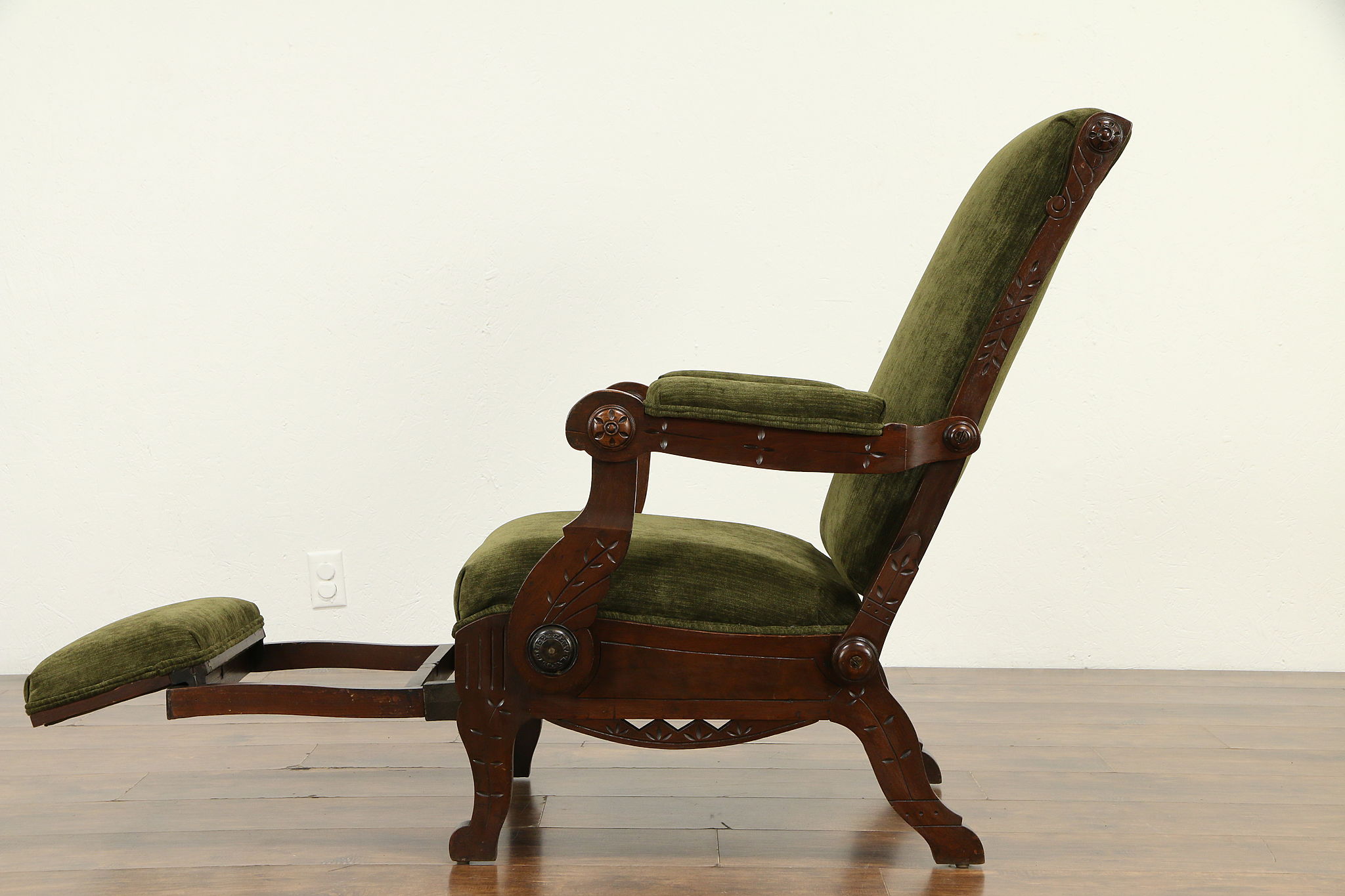 1880's Walnut Sleepy Hollow Reclining Chair with Foot Rest