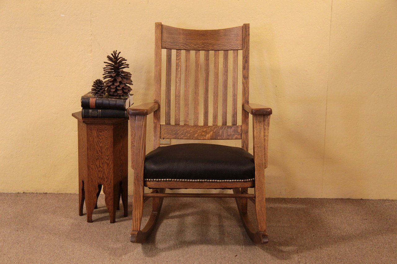 Arts & Crafts Mission Oak Antique Leather Rocker