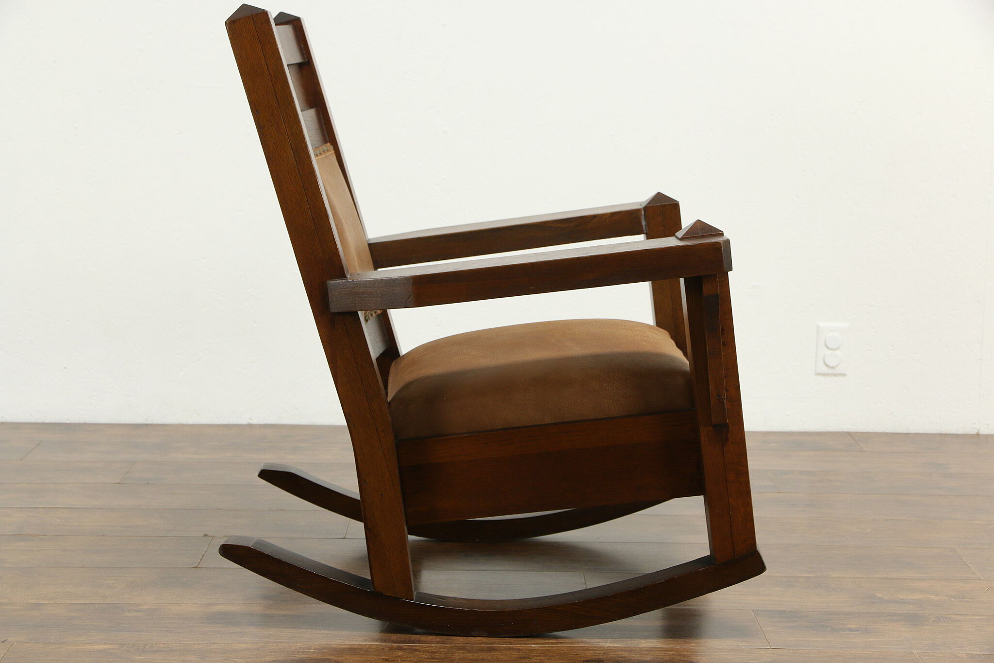 Craftsman Rocker Arts & Crafts Mission Oak Antique Rocker, Leather Craftsman Rocking Chair
