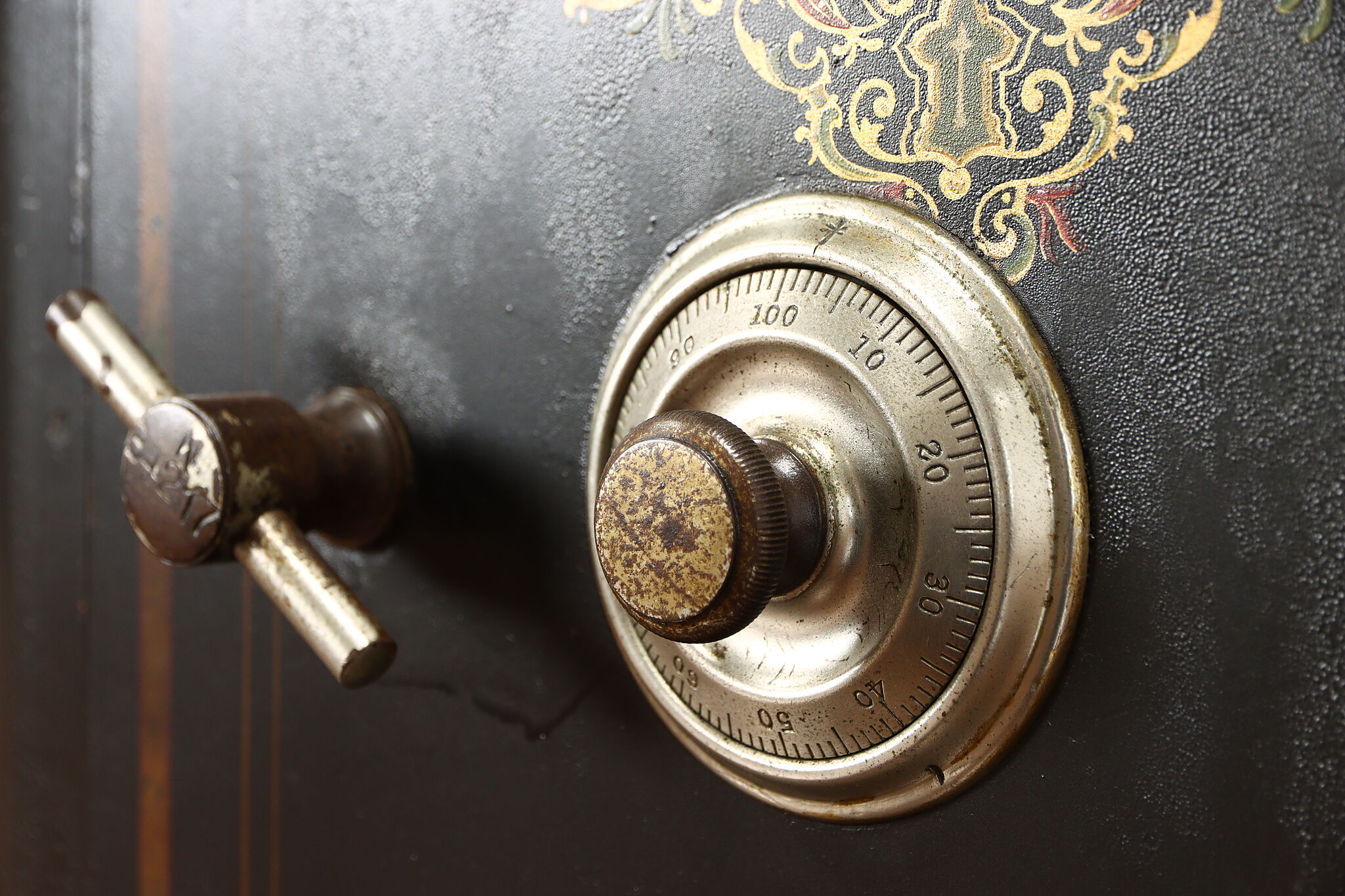 Victorian Antique Combination Lock Office Safe, Original Painting, Baum