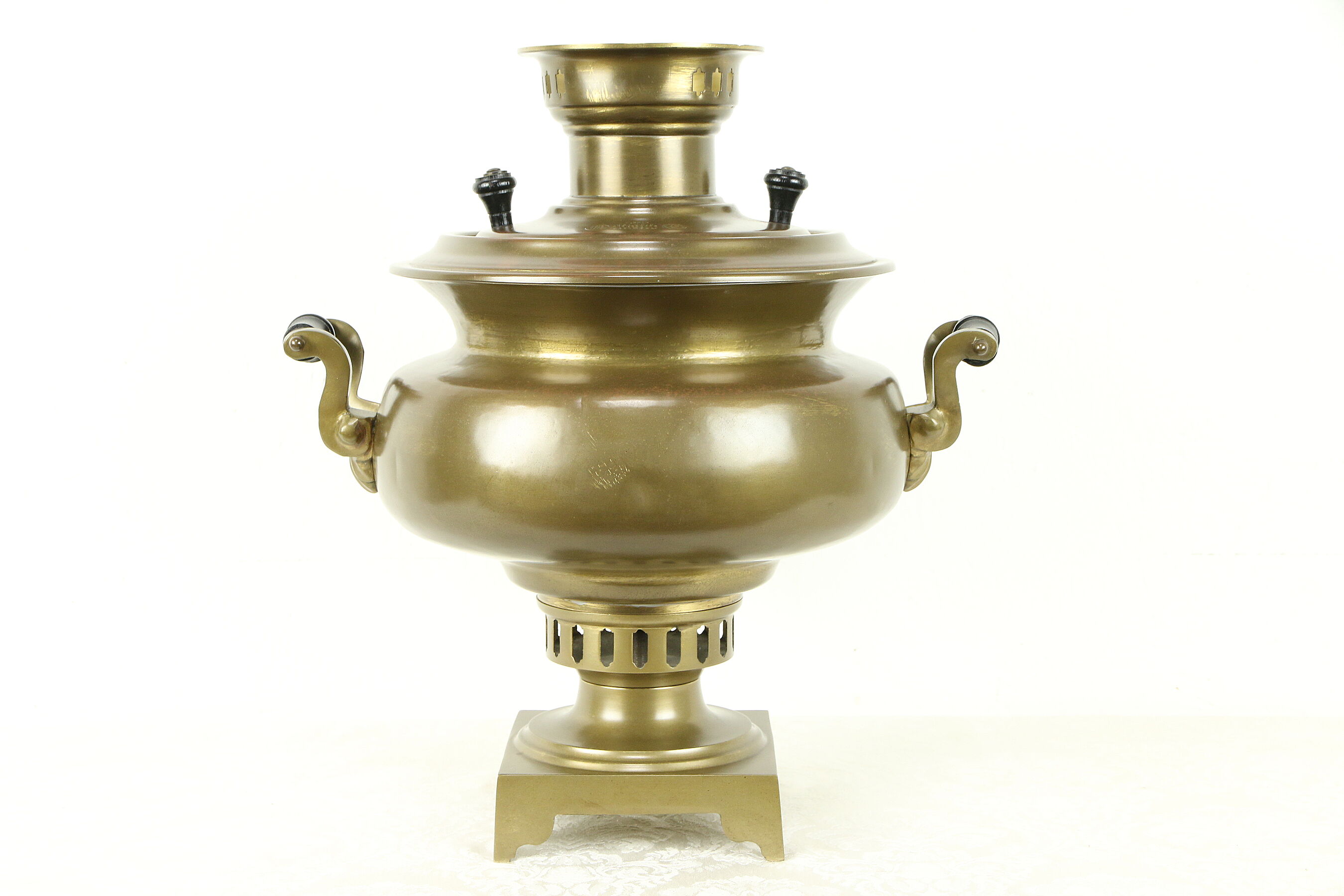 Russian Samovar Brass Antique Tea Kettle, Cyrillic Stamps