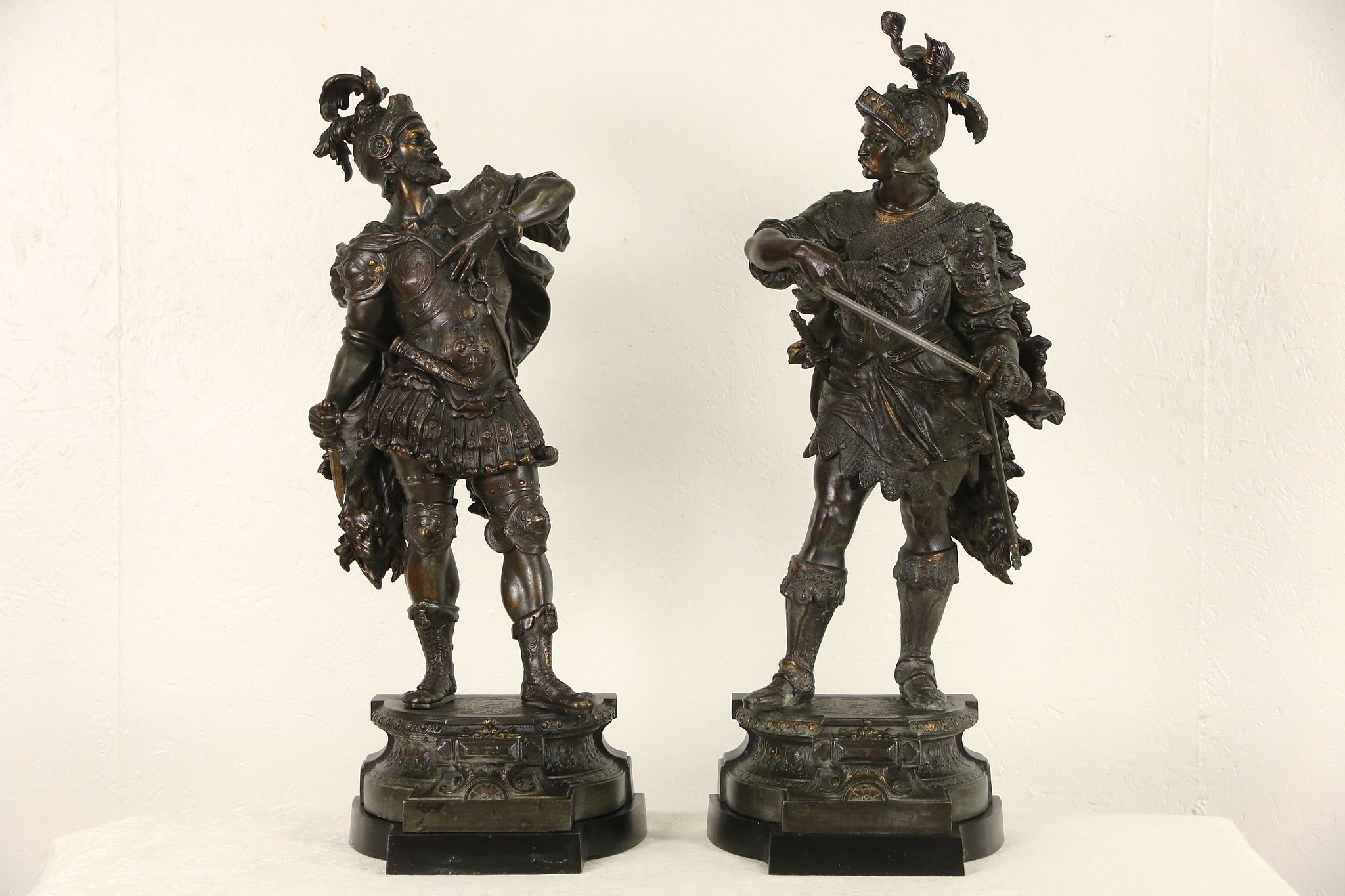 Rare Renaissance Statues Pair of Renaissance Sculptures 1880 Antique Victorian Cavalier Statues