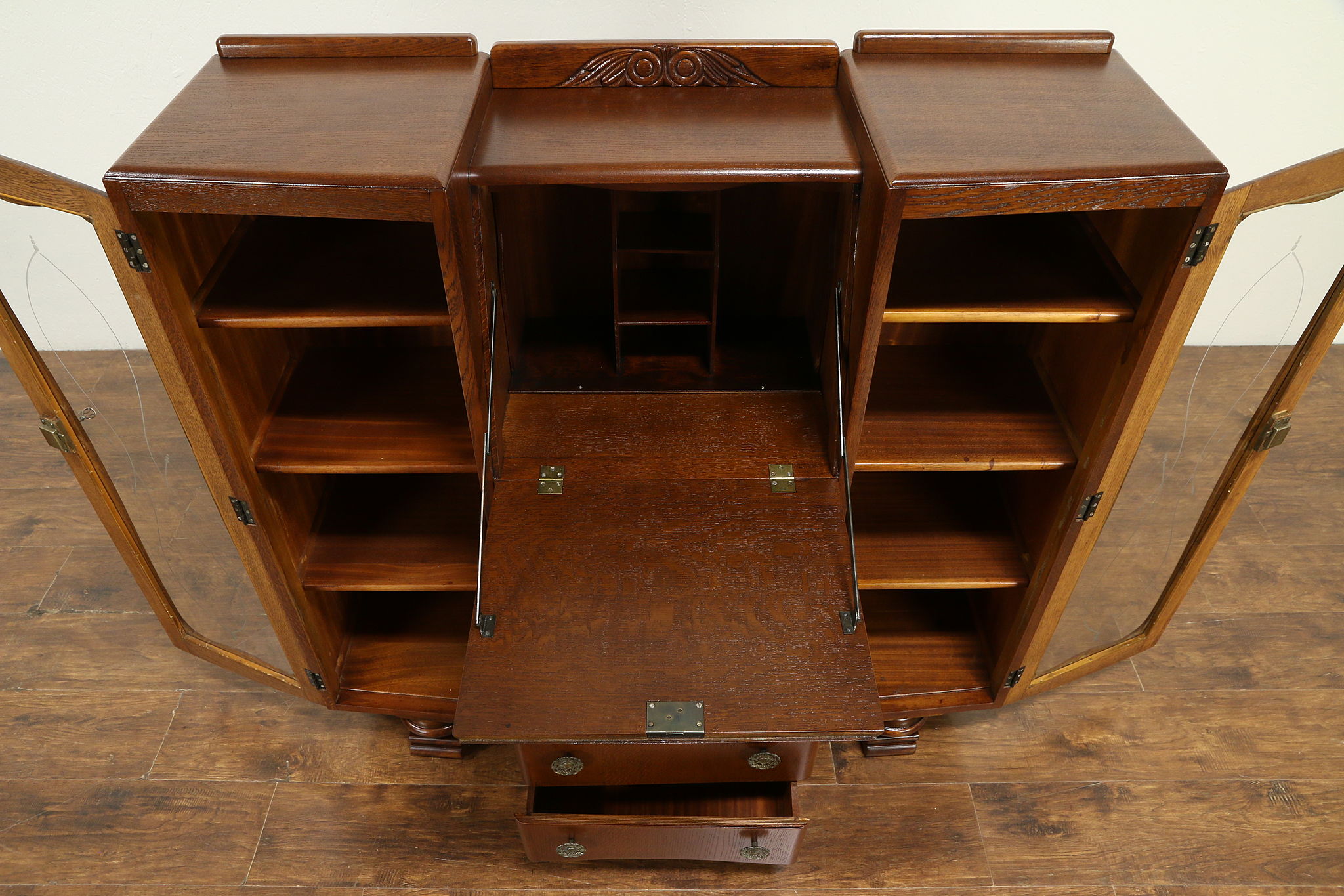 Sold English Art Deco Vintage Oak Secretary Desk Bookcase