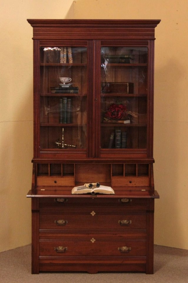 Victorian Eastlake Secretary Desk, Bookcase Top