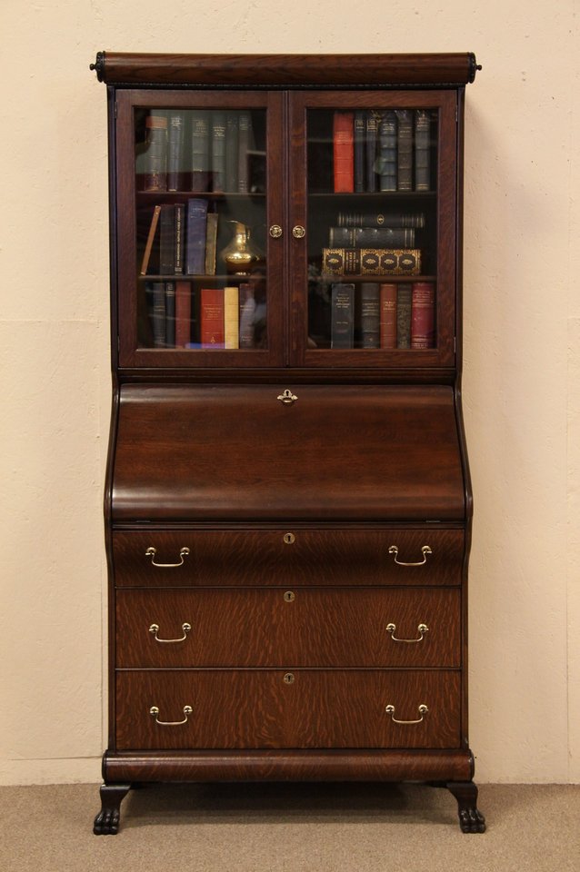 Victorian Oak Secretary Desk, Bookcase