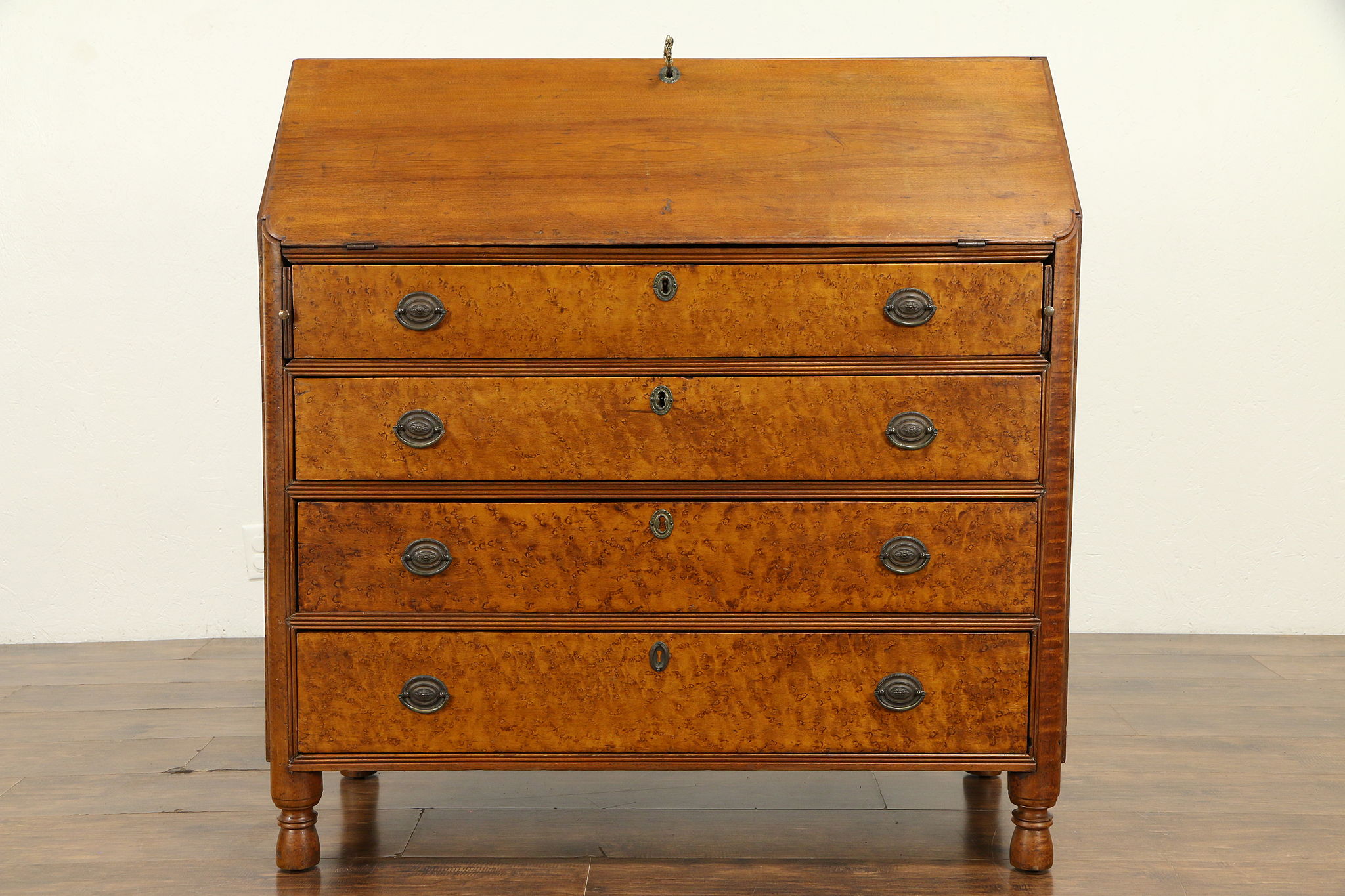 Sheraton Antique 1800 Curly Birdseye Maple Secretary Desk 31803