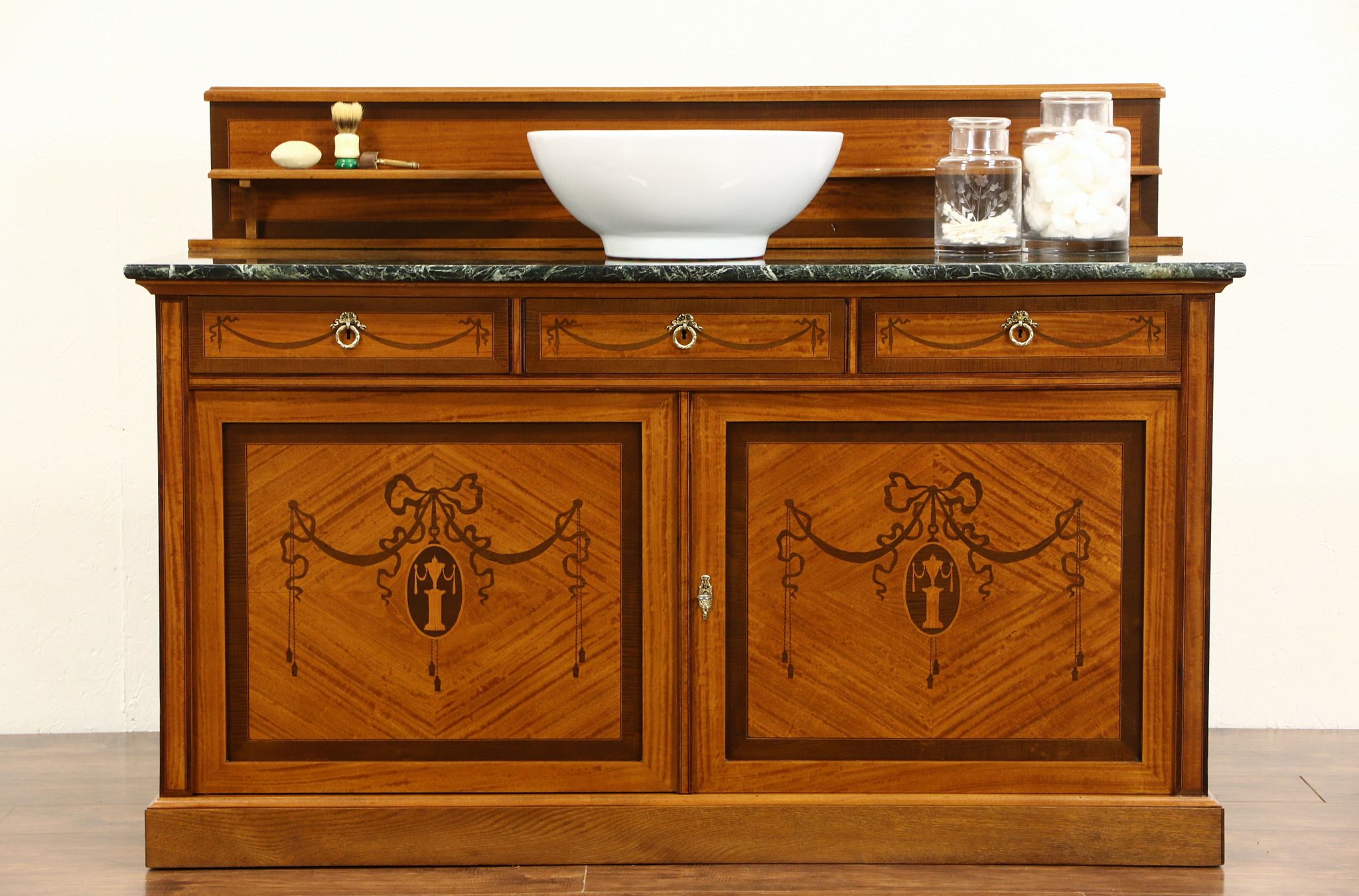French 1915 Antique Marble Top Sideboard, Server, Bar or Vessel Sink Vanity