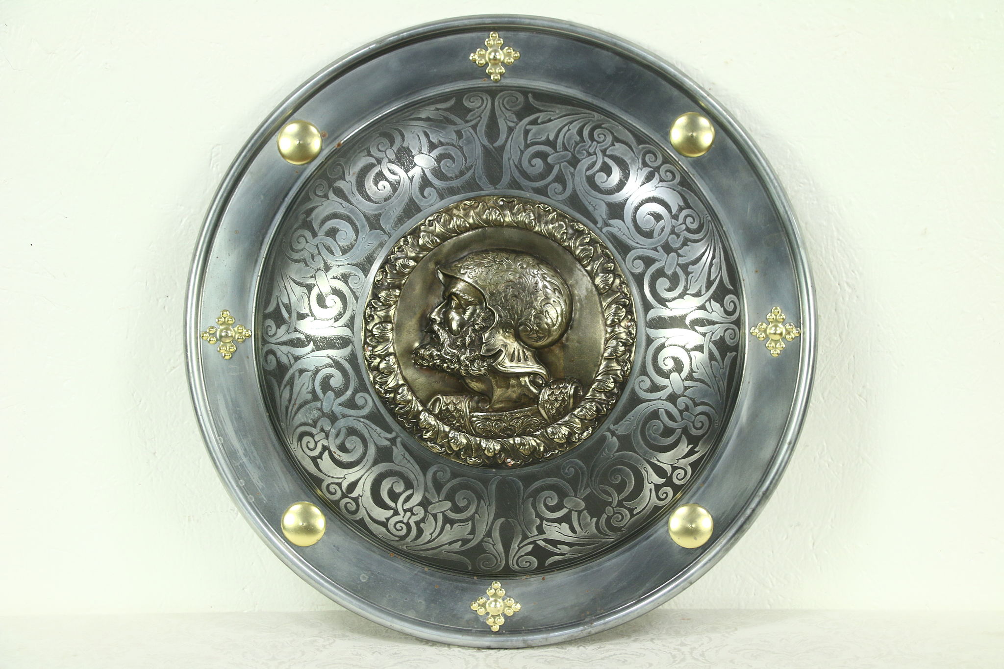 SOLD - Armor Shield, Engraved Steel, Brass Sculpture of Knight, Marto ...