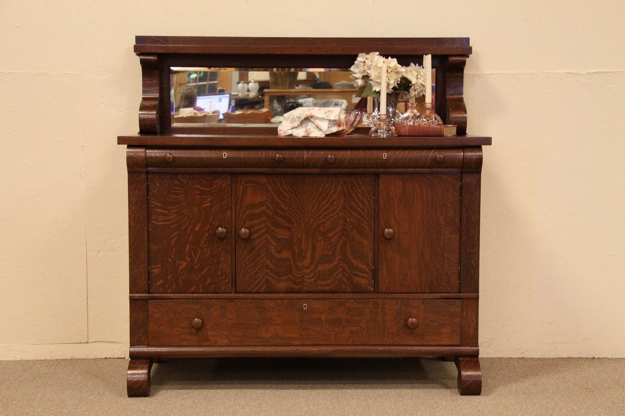 Empire Oak Sideboard Buffet, Beveled Mirror