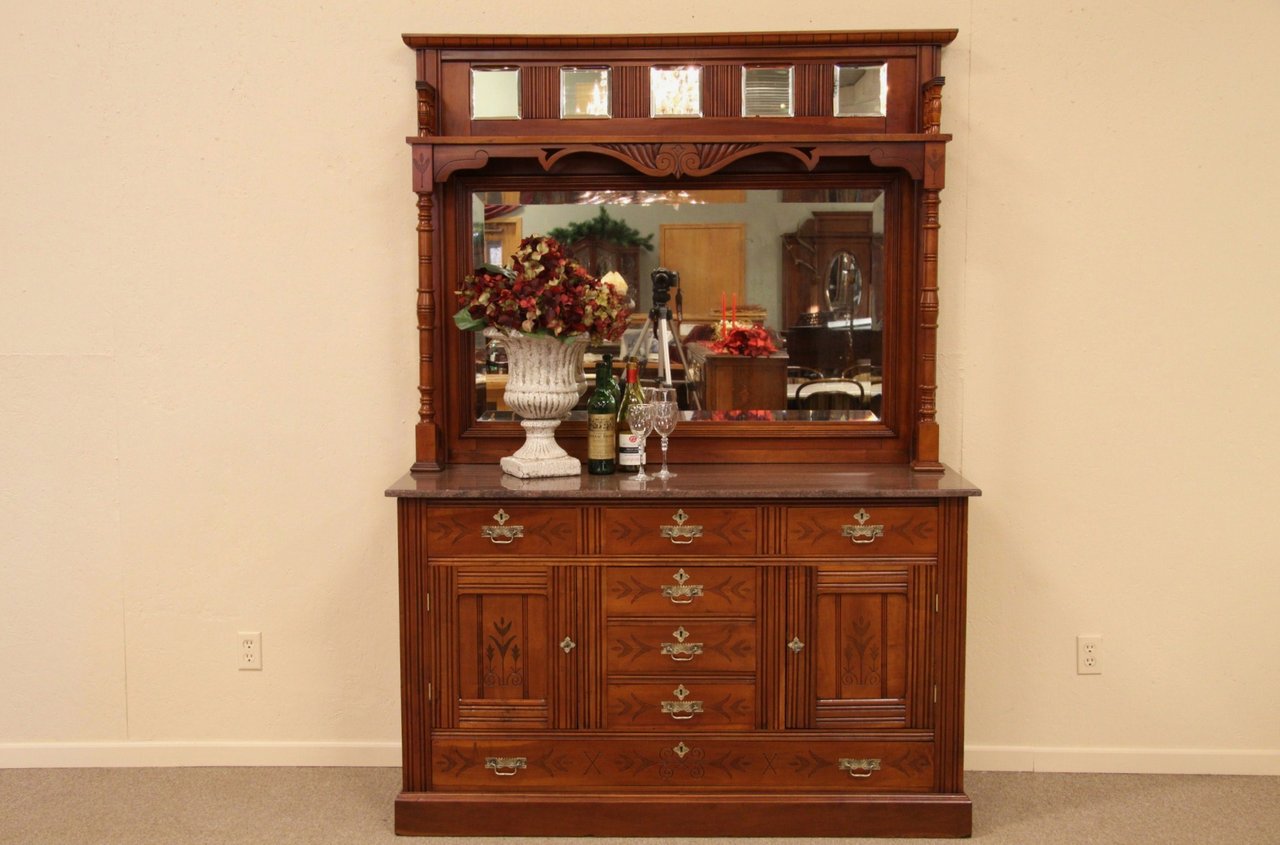 Victorian Eastlake Marble Top Sideboard Server