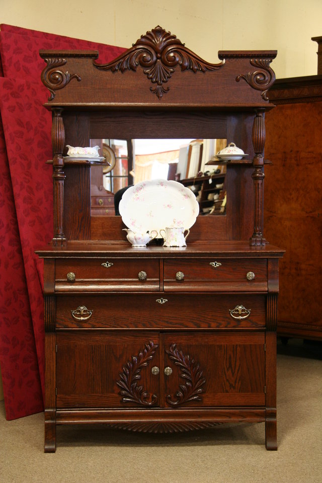 Victorian Carved Oak Antique Sideboard or Buffet