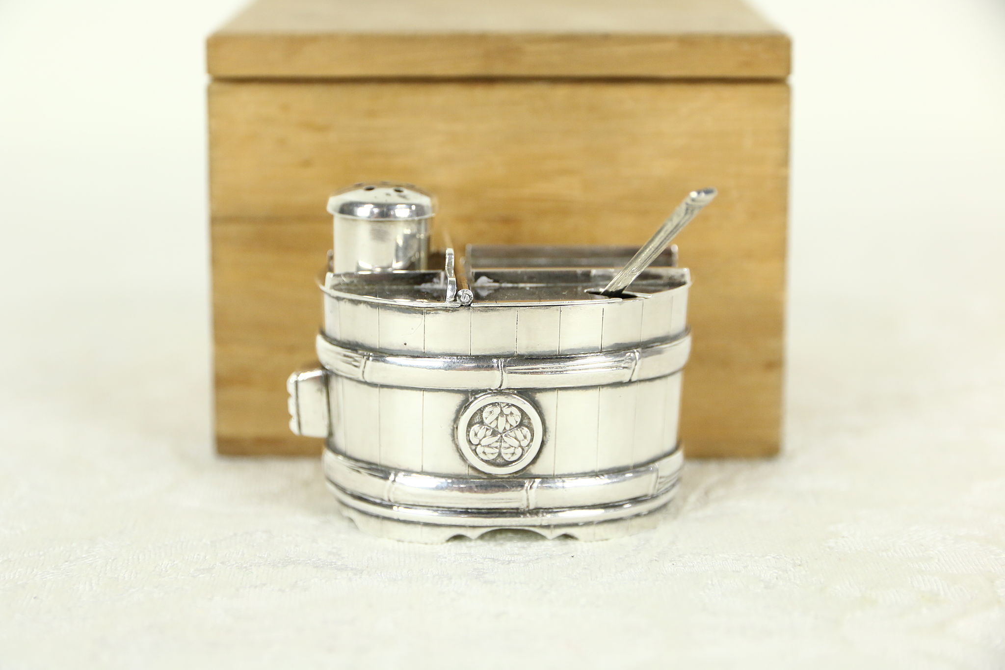 Japanese Sterling Salt Cellar & Pepper Shaker, Signed Asahi 950