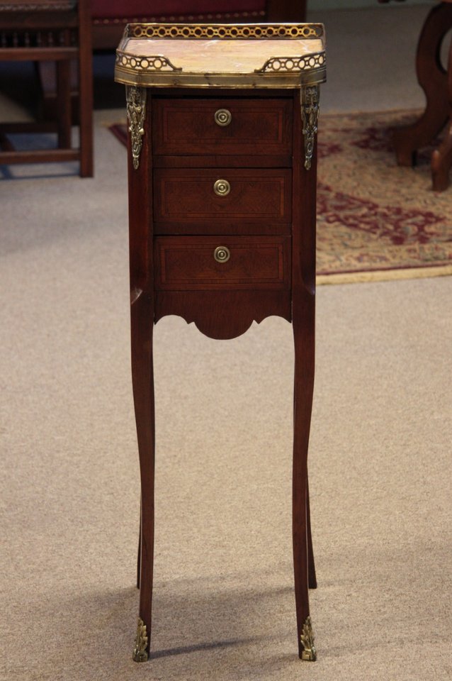 French Marble & Marquetry End Table or Nightstand