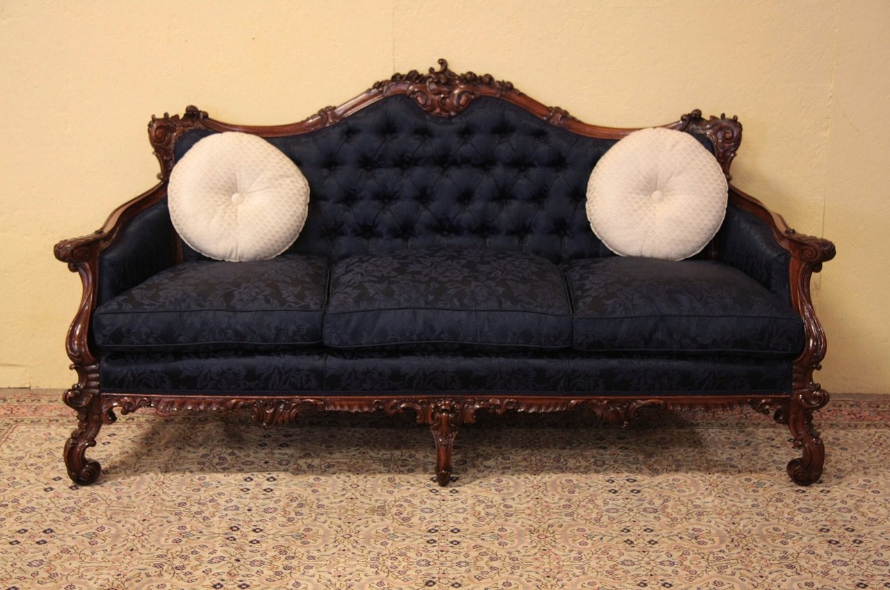 French Carved Sofa, Down Cushions