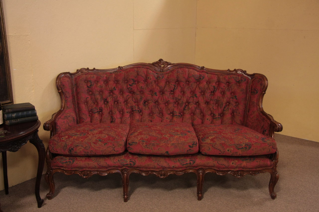 Carved French Sofa, Down Cushions