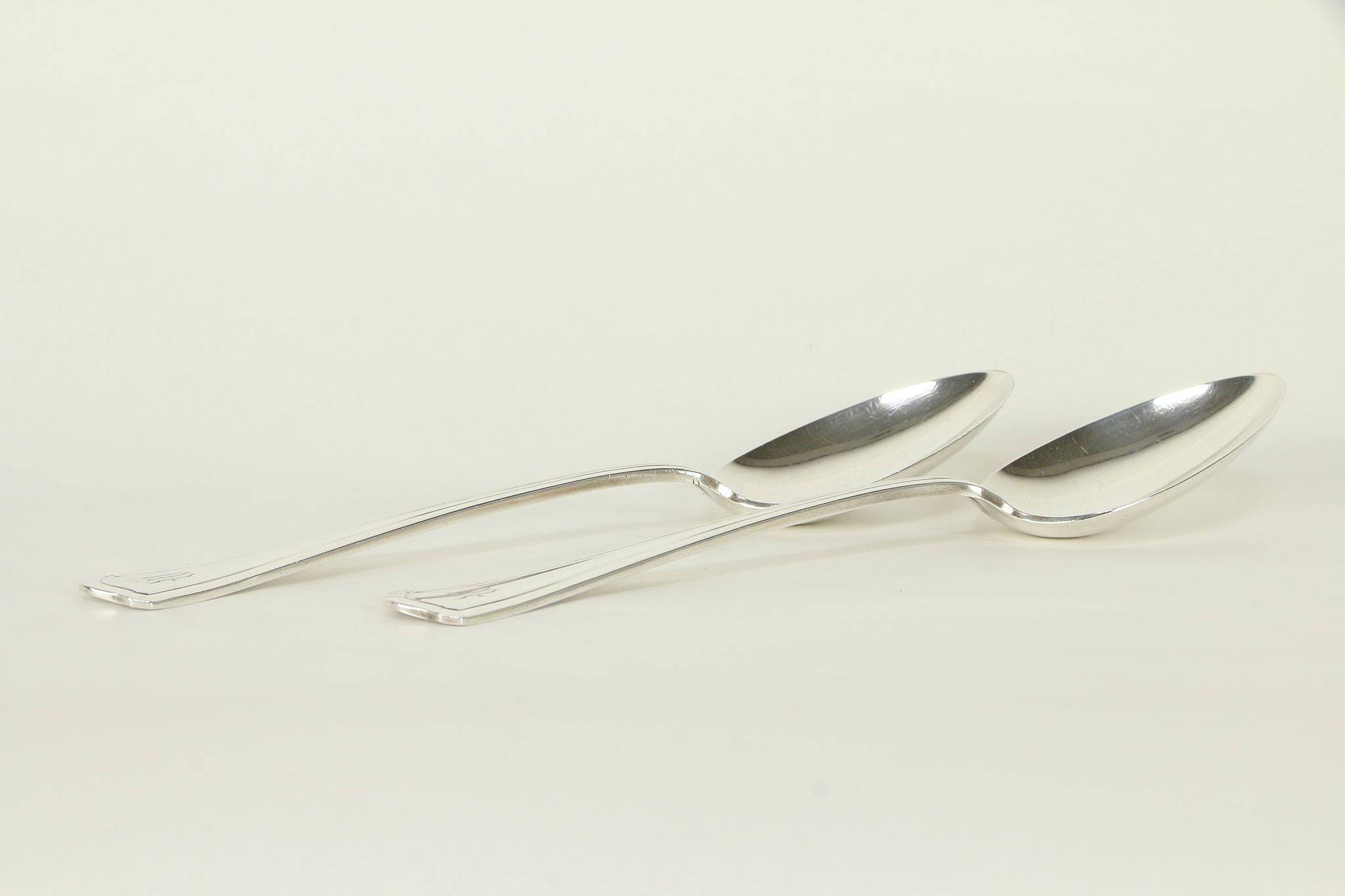 Pair of Antique Sterling Silver Serving Spoons M Mono RW S 4.3 Oz