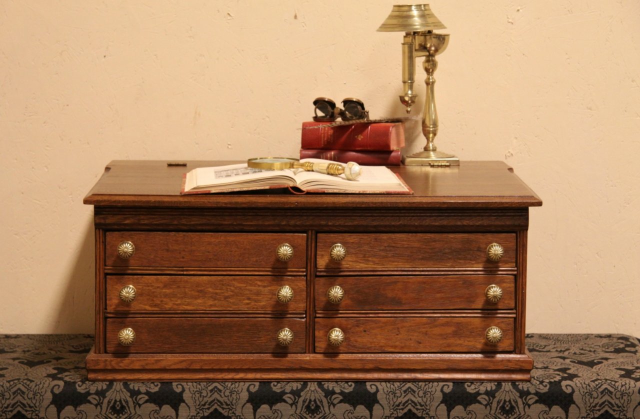 Oak 1890 Antique Spool Desk or Jewelry Chest