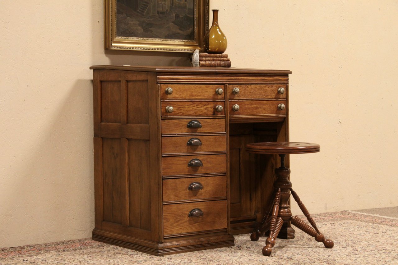 Spool 1890 Antique Desk, Leather Top