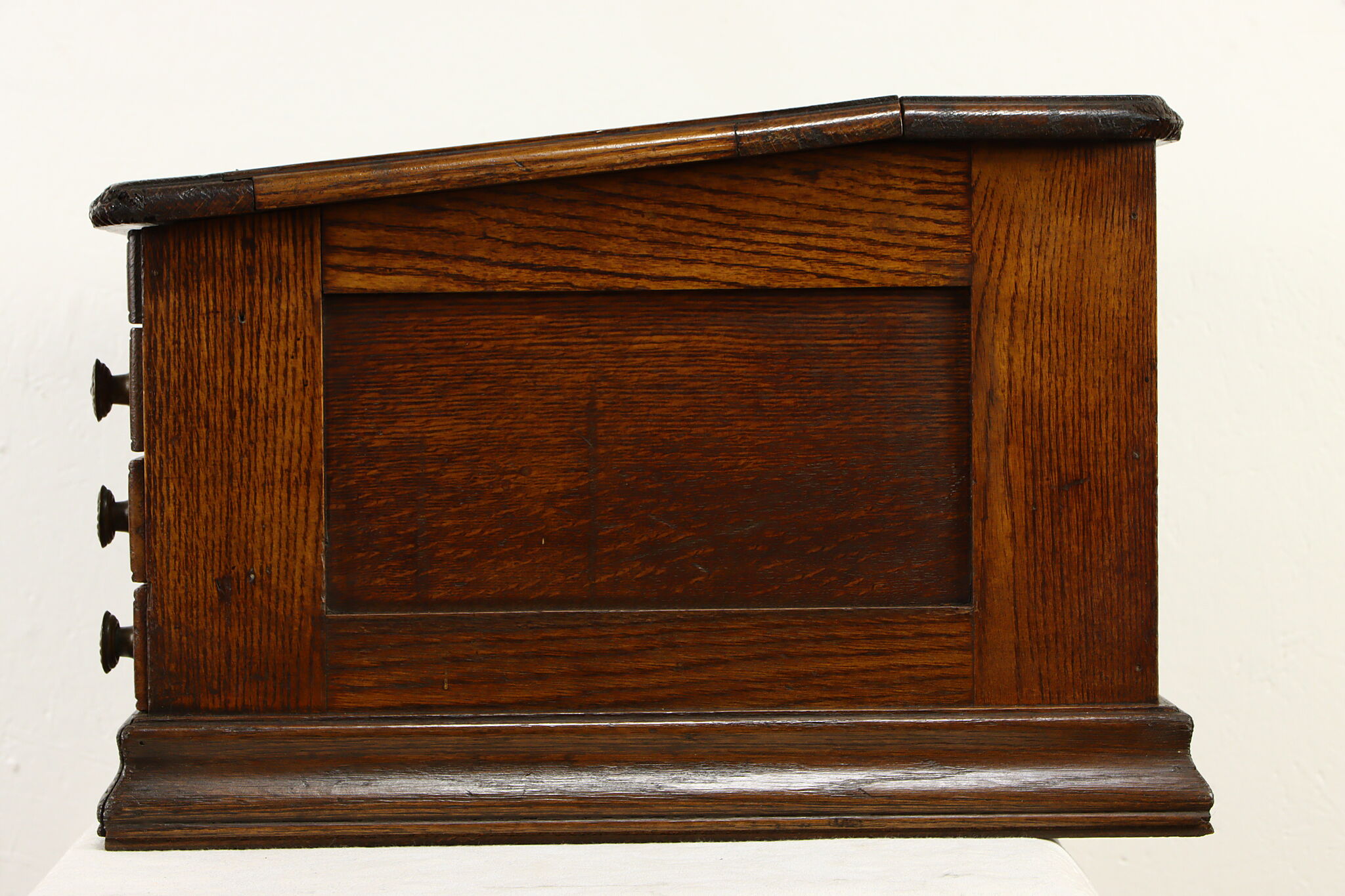 Farmhouse Oak Antique Spool Cabinet, Jewelry or Collector Chest & Desk