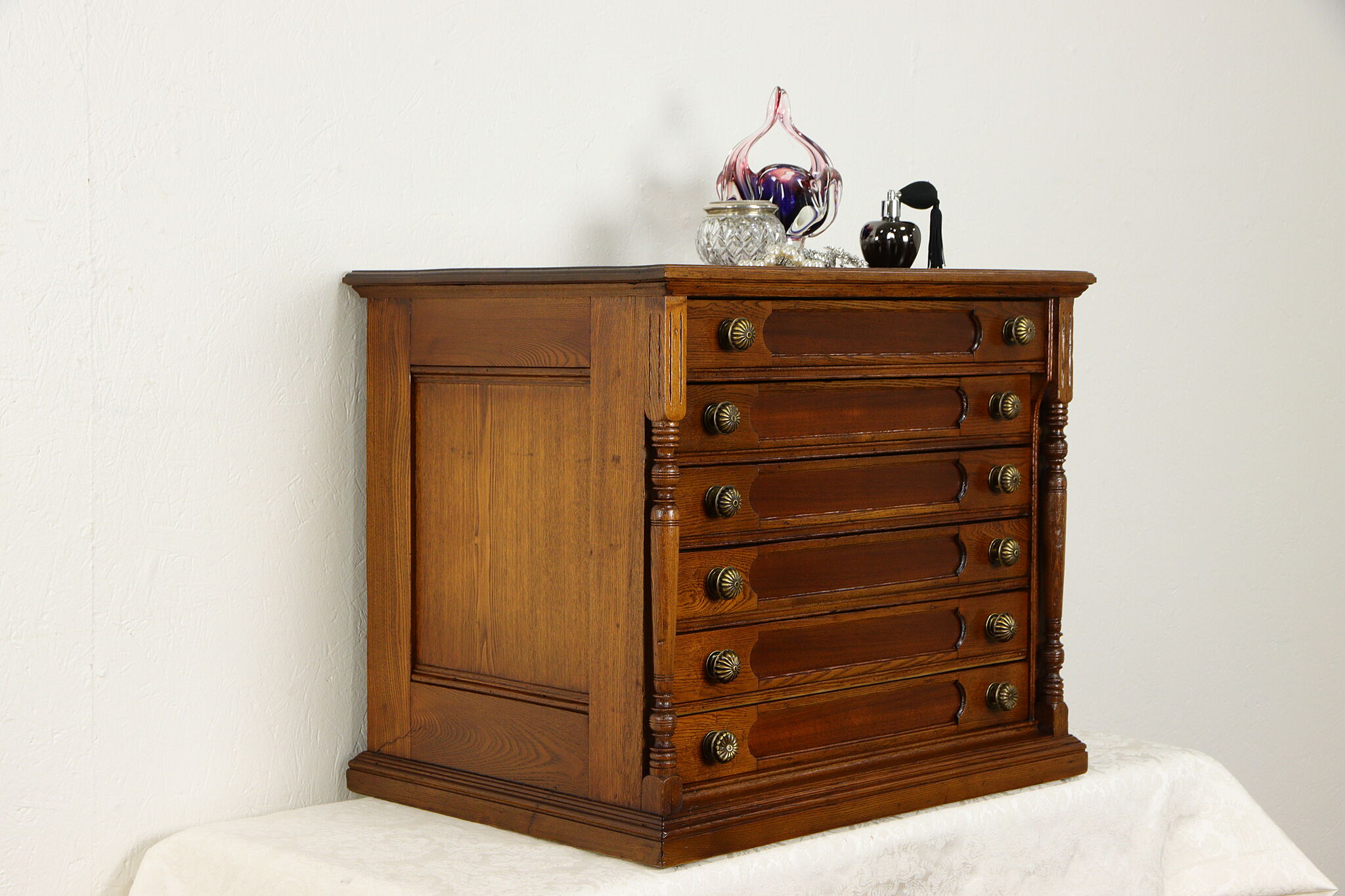Victorian Antique 6 Drawer Spool Cabinet, Jewelry or Collector Chest