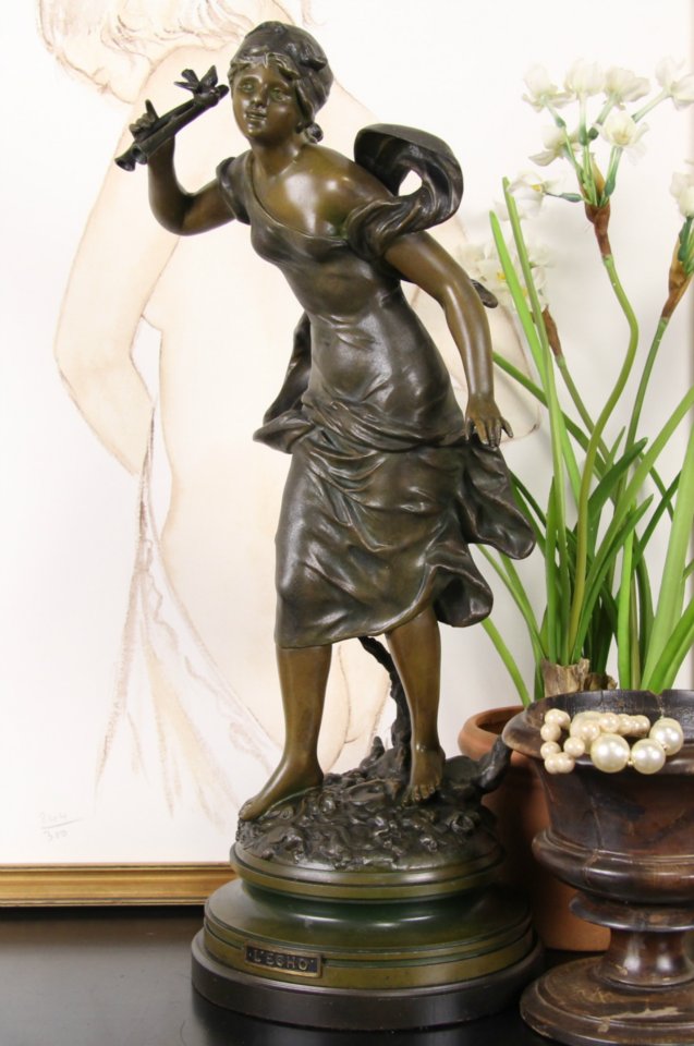 The Echo, French Antique 1900 Art Nouveau Period Sculpture