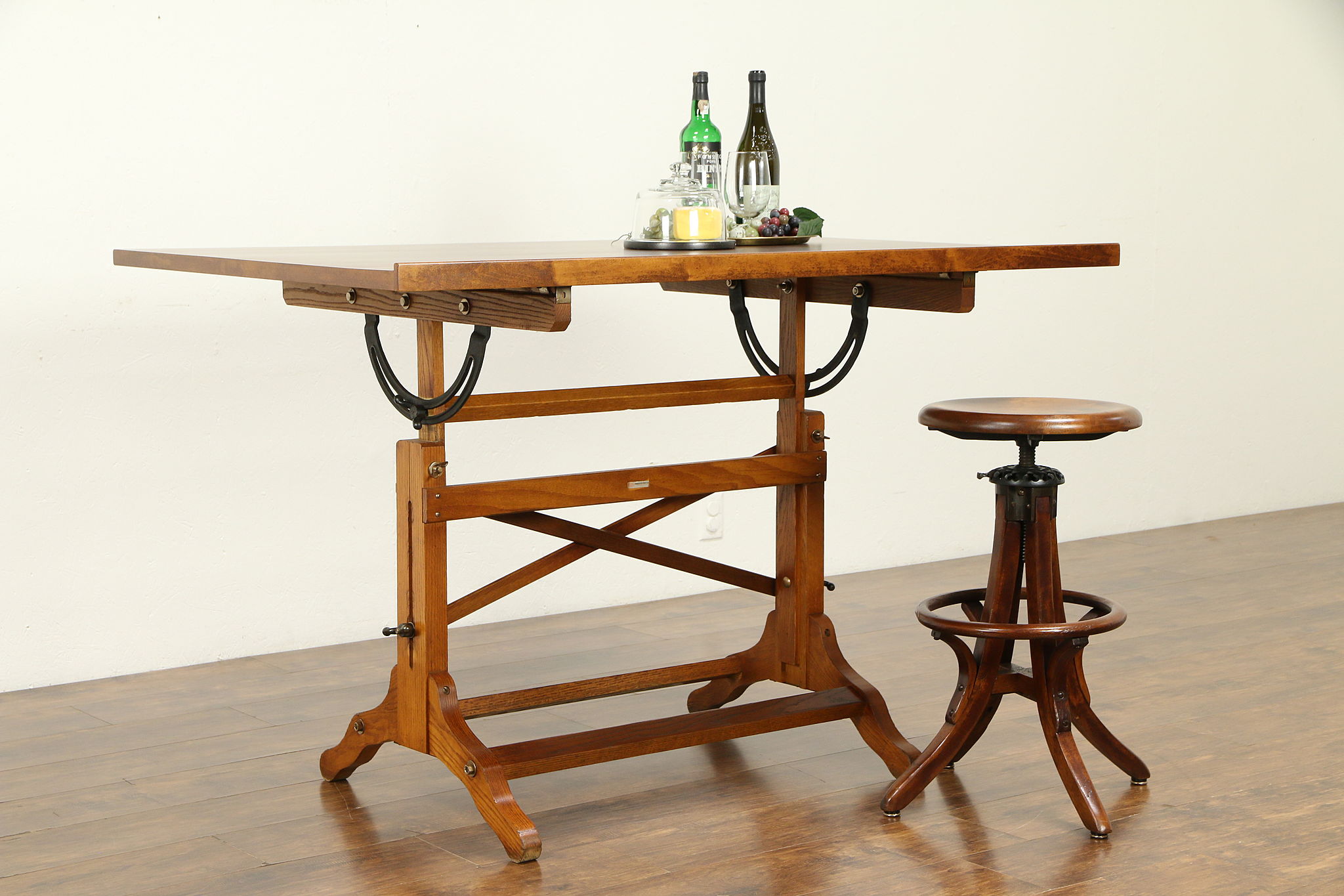 Drafting or Wine Table, Adjustable Vintage Artist Desk, Kitchen Island
