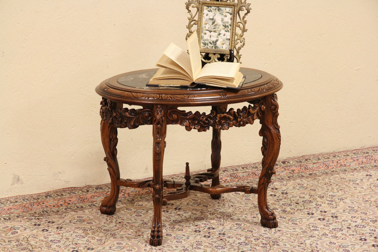 Oval 1925 Chairside Table, Black Marble Top