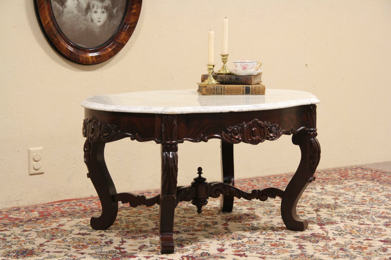 Victorian Carved 1860's Marble Turtle Top Coffee Table