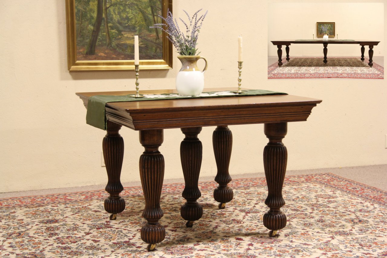 Square Oak 1900 Antique Dining Table, Extends 9' 8