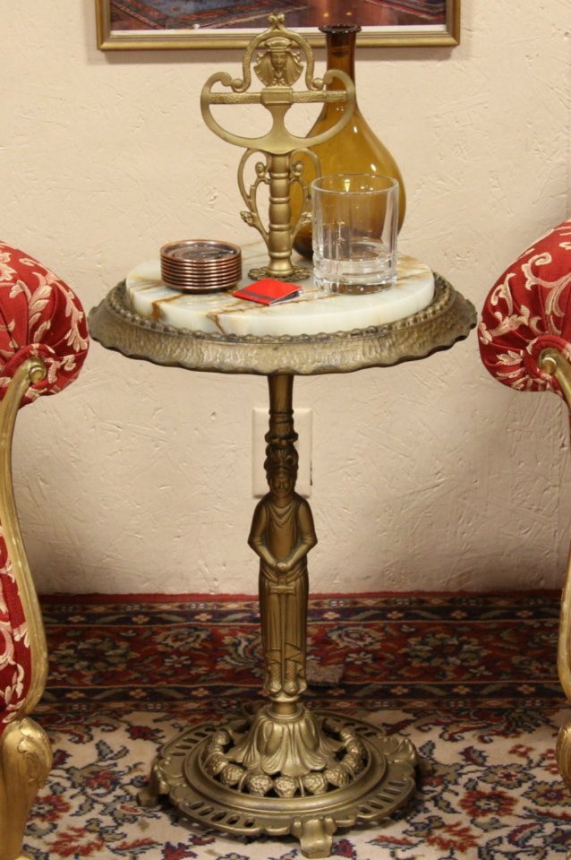 Art Deco 1925 Onyx Chairside Table or Smoking Stand, Knight Sculpture