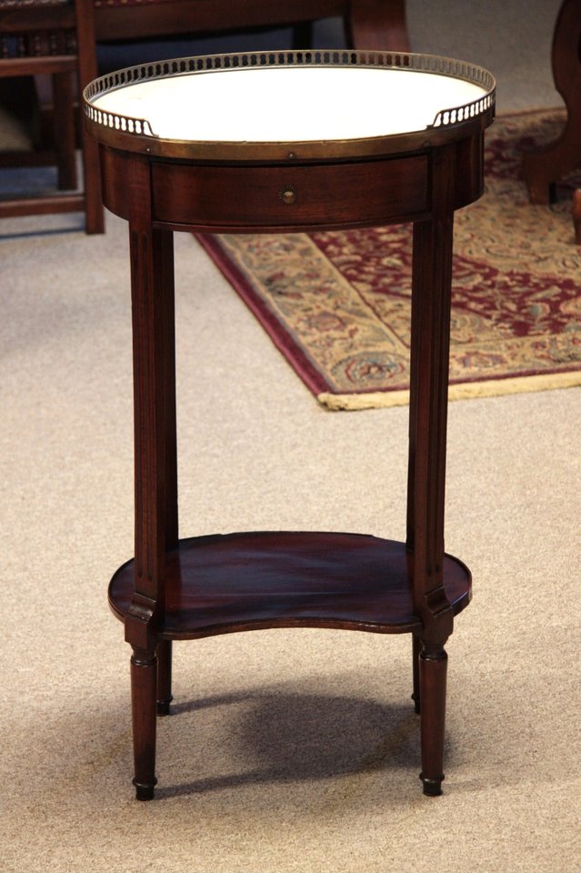 French End Table or Nightstand, Oval Marble Top