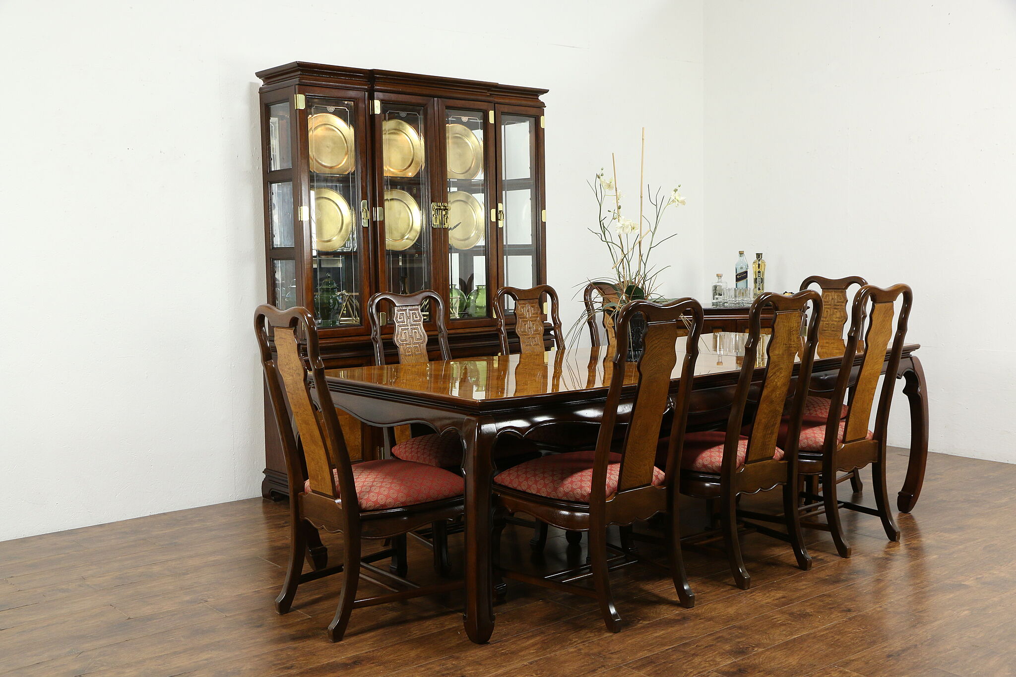 Chinese Style Vintage Dining Set, Table, 2 Leaves, 8 Chairs, Universal