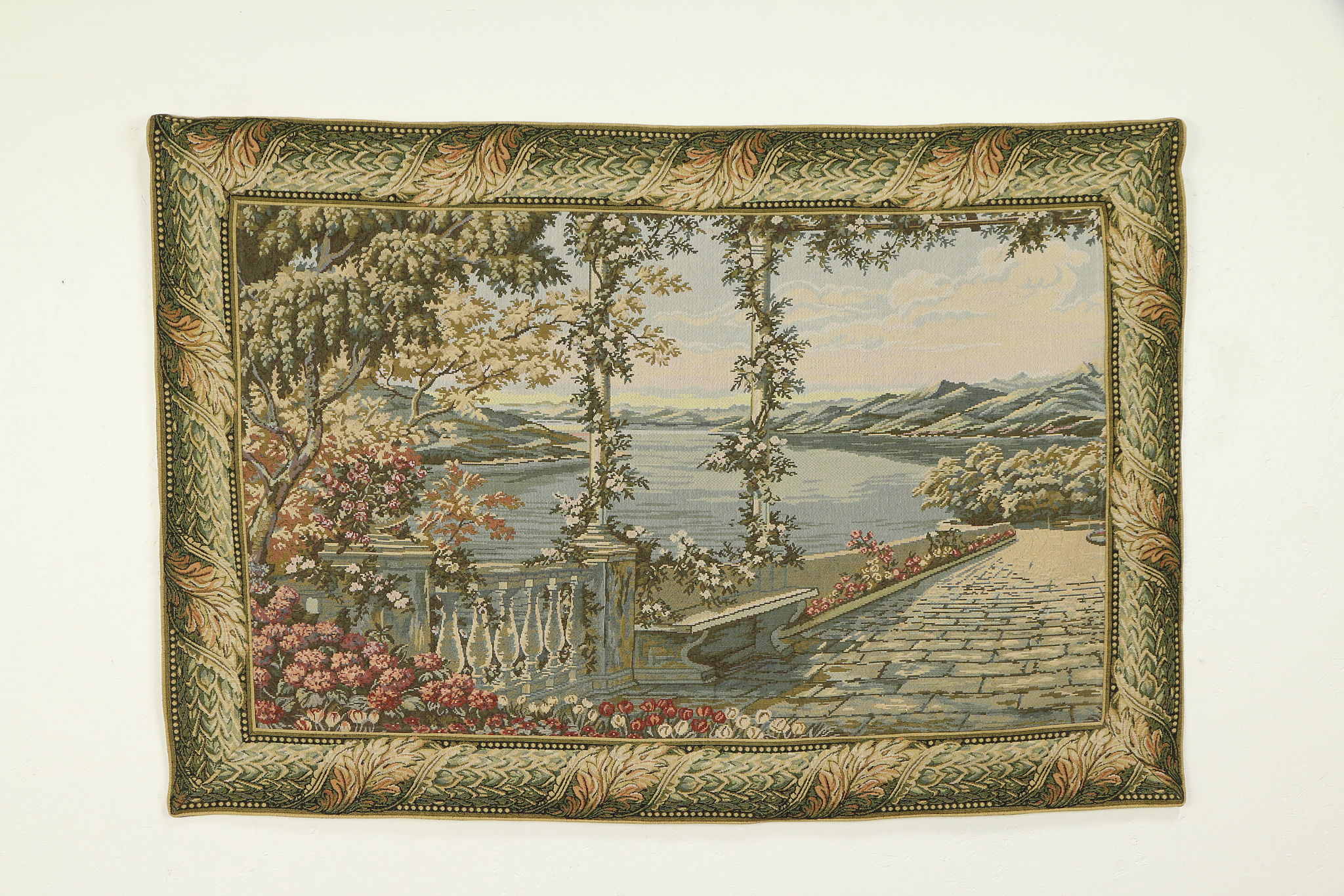 Woven VintageTapestry of a Lake in Northern Italy, Lined