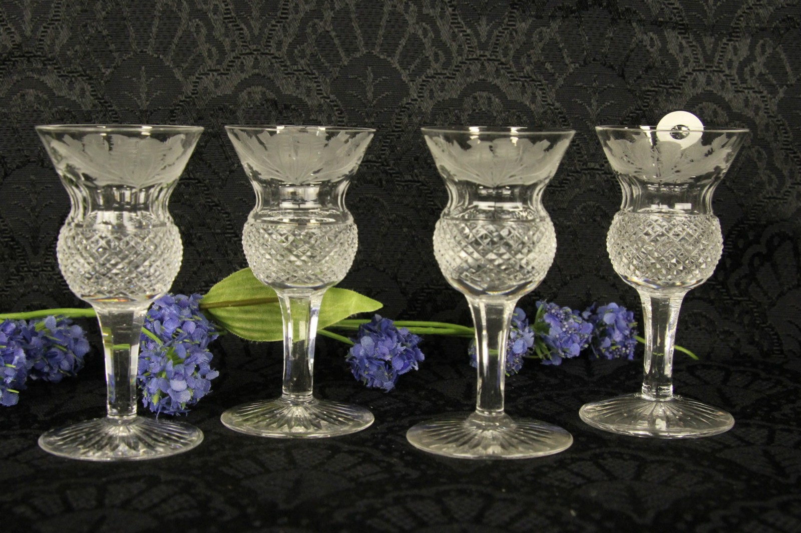 Edinburgh Thistle Set of 3 Cut Scottish Crystal 3 1/2" Cordial Liqueur