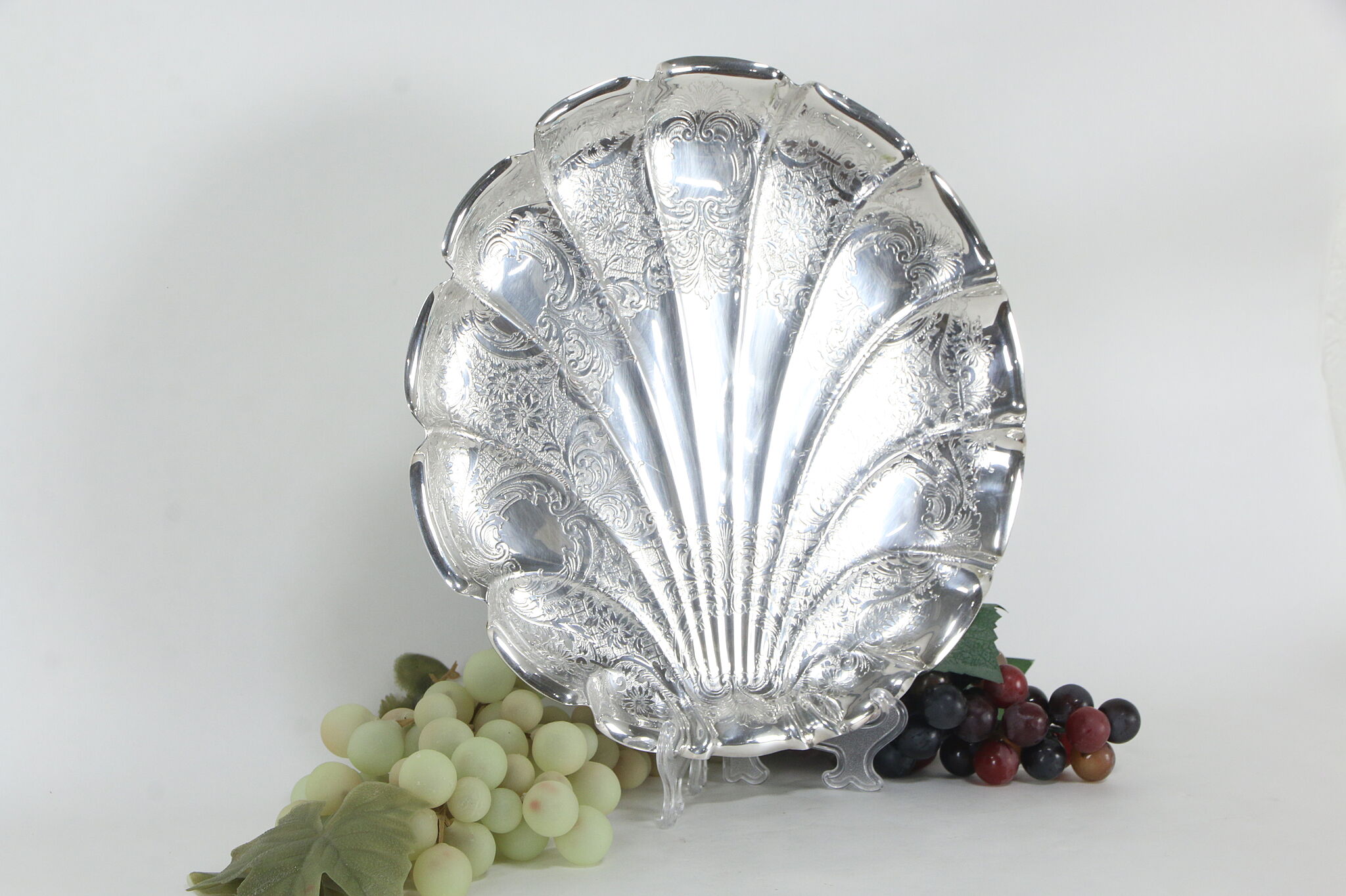 Silverplate Shell Shell Shape Antique Silverplate Serving Tray, Signed WB